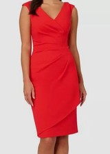 Adrianna Papell Women's Red Crepe Draped V-Neck Sheath Dress Sz 14