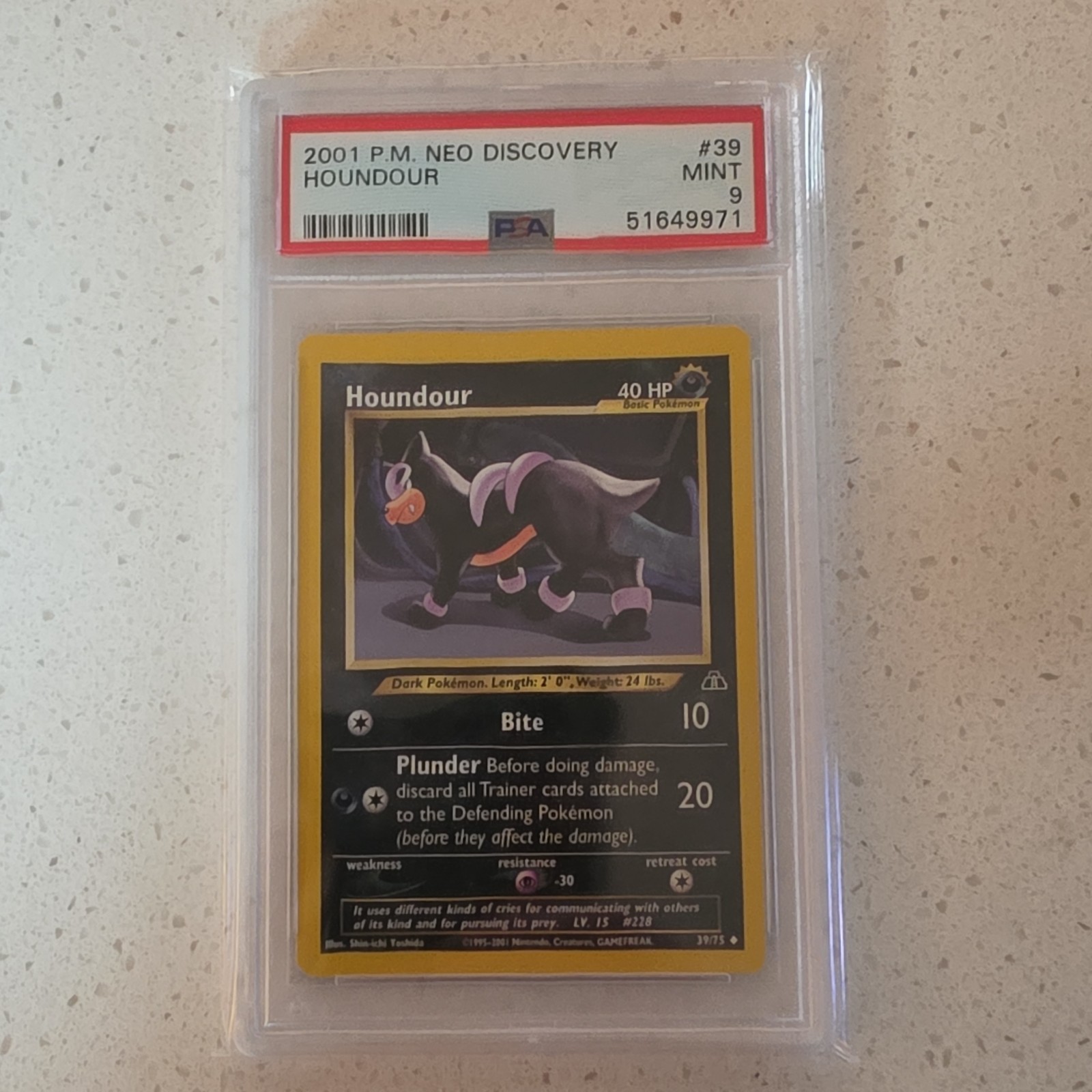 Pokémon Houndour Neo Discovery Uncommon PSA 9 39/75 2001 English
