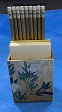 Collectible decorative desk organizer w Gold Pencils  Notepaper Stationary Set