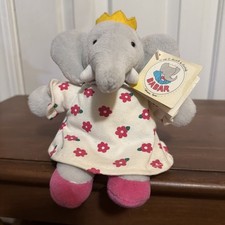 Rare Babar Elephant Queen Celeste Plush 8" Vintage Floral Dress NWT 1991