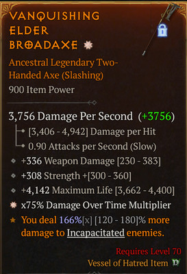  DIABLO 4 SEASON 13 LoH Two Handed Axe 1GA DoT + Life + Strength GGEX