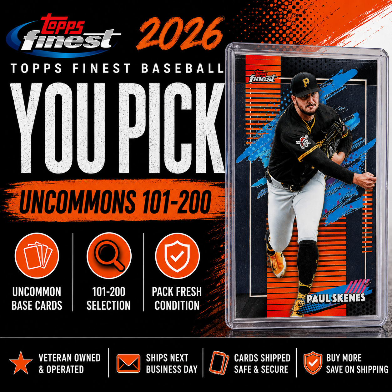 2026 Topps Finest MLB You Pick Uncommon Cards #101-200 Complete Your Set