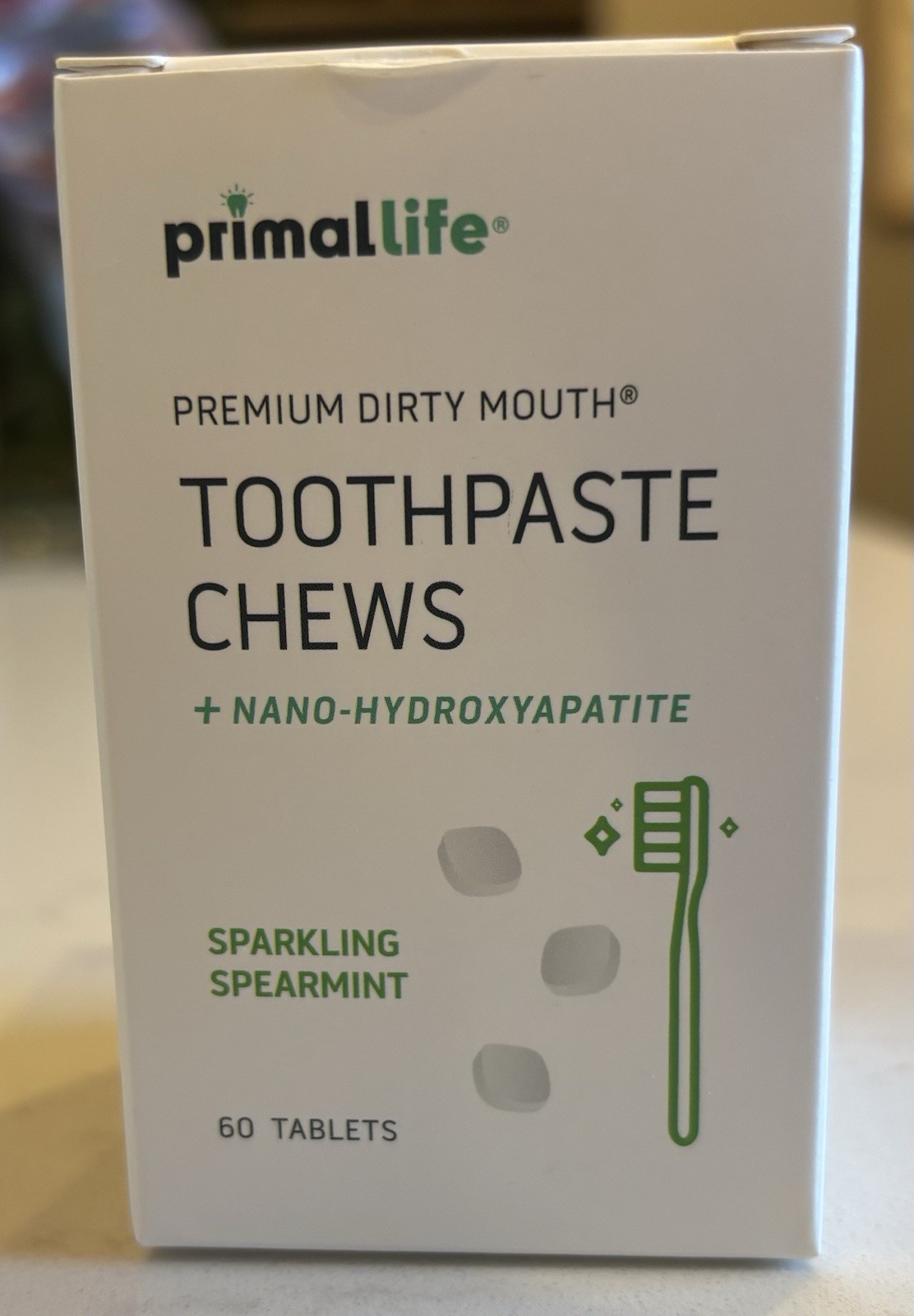 Primal Life Toothpaste Chews Sparkling Spearmint 60 Tablets Sealed Exp 09/26