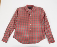 Vintage 90s Red Brown Tartan Plaid Button Up Women  s Shirt Ralph Lauren Sz M