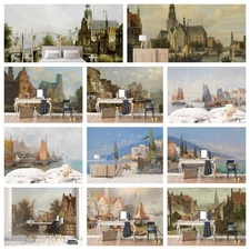 3D Town River Boat Sky Self-adhesive Wallpaper Removable Wallpaper Wall Mural