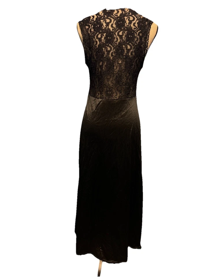 Black Velvet Lace Maxi Lingerie Dress Gothic  Evening Gown Sheer Slip Sexy Club - Image 2 of 4