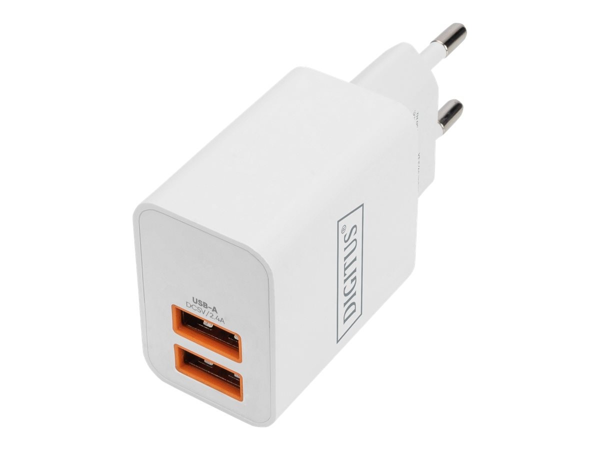 DIGITUS Caricatore USB 2x USB-A 15,5W Interno AC 5 V 3,1 A Bianco 15W DA-10061