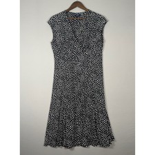 Chaps Polka Dot Dress Women Large Black White NWOT Y2K V-Neck A-Line Sleeveless