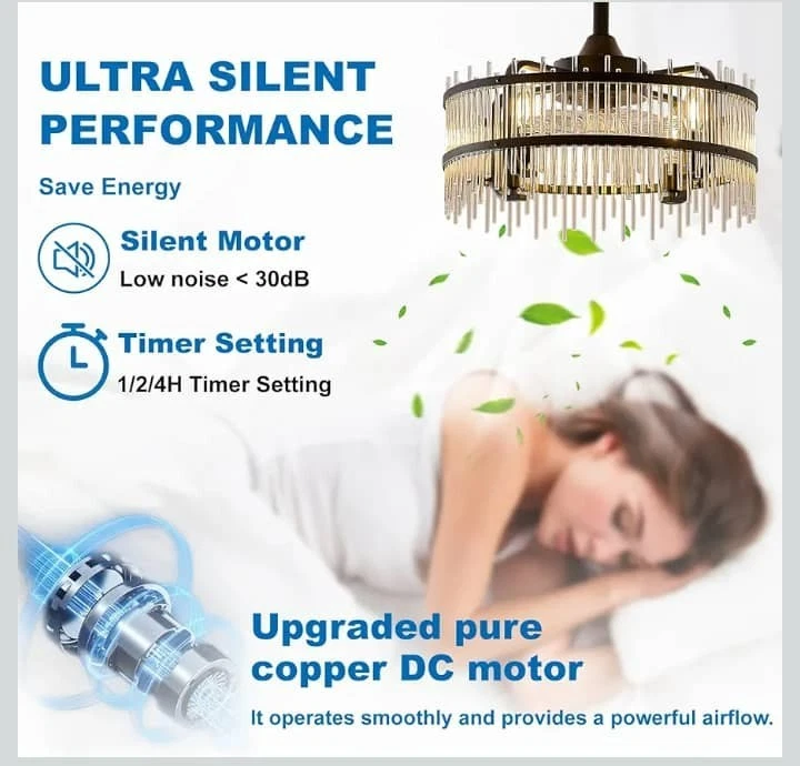 Black Fandelier Ceiling Fans with Lights, 19.7 Inch Bladeless Crystal Chandelier - Image 3 of 4