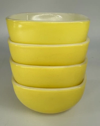 Pyrex Small Square Yellow Bowl 407 -7oz Lot Of 4 Vintage USA Pottery Dipping