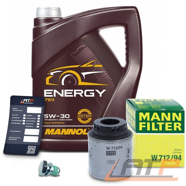 Mann ÖLfilter + 5L 5W-30 FÜR Audi A1 A3 Seat Skoda VW Golf 6 Touran 1.2 1.4 TSI-image