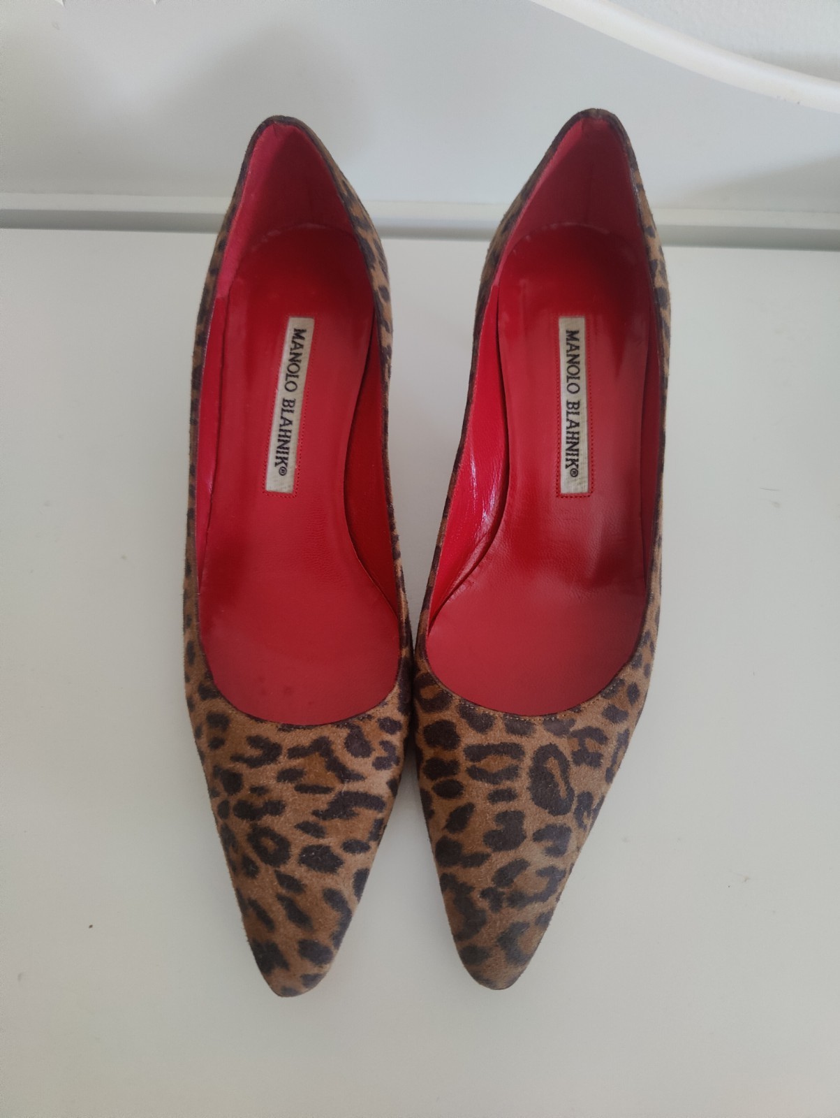 Vtg. Manolo Blahnik Leopard Shoe With Gold Heel Pony Hair Size 36