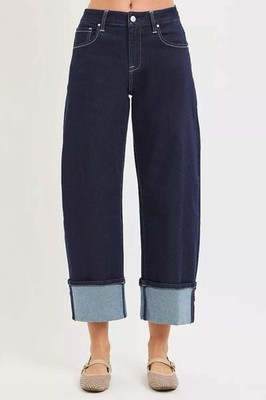 RISEN Slouchy Crop Barrel Cuffed Hem Jeans