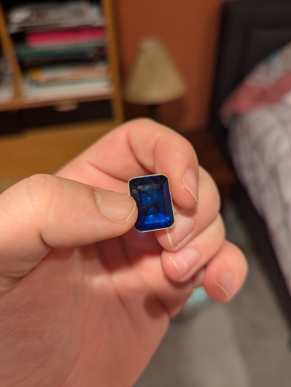 Blue Rectangle Cut Ring - image 4