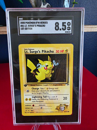 Lt. Surge's Pikachu (1st Edition) graded SGC 8.5 for sale on eBay