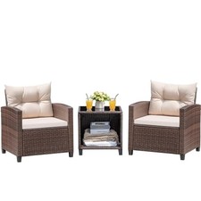 3 Pieces Patio Furniture Set, PE Rattan Wicker Patio Set with Two Outdoor Chairs