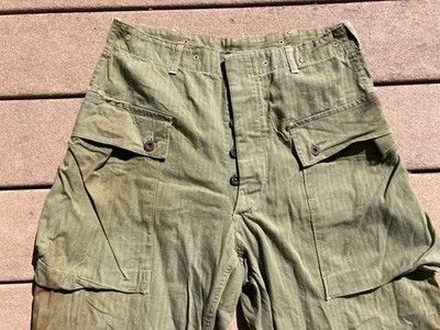 WWII MARINE CORPS P44 HERRINGBONE HBT MONKEY POCKET PANTS USMC