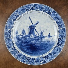 Plat mural Delft Blauw XL décoratif peint main moulins – Hollande – 34,5 cm