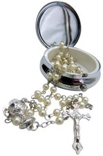 First Communion Rosary Glass Bead with Chalice Centerpiece and Crucifix Catho...