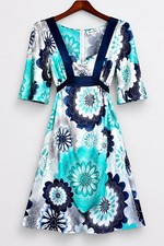 Guess Jeans Y2K Silk Floral Empire Waist Dress NWT Size 9 Teal Blue Mod