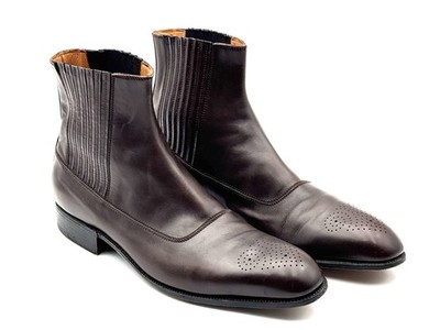 J.M. Weston Brown Leather Savile Perforated Toe Side Gore Boots, Size 11D France