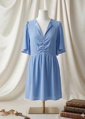 H&M Light Blue Flutter Sleeve V-Neck Mini Dress XL With Empire Waist