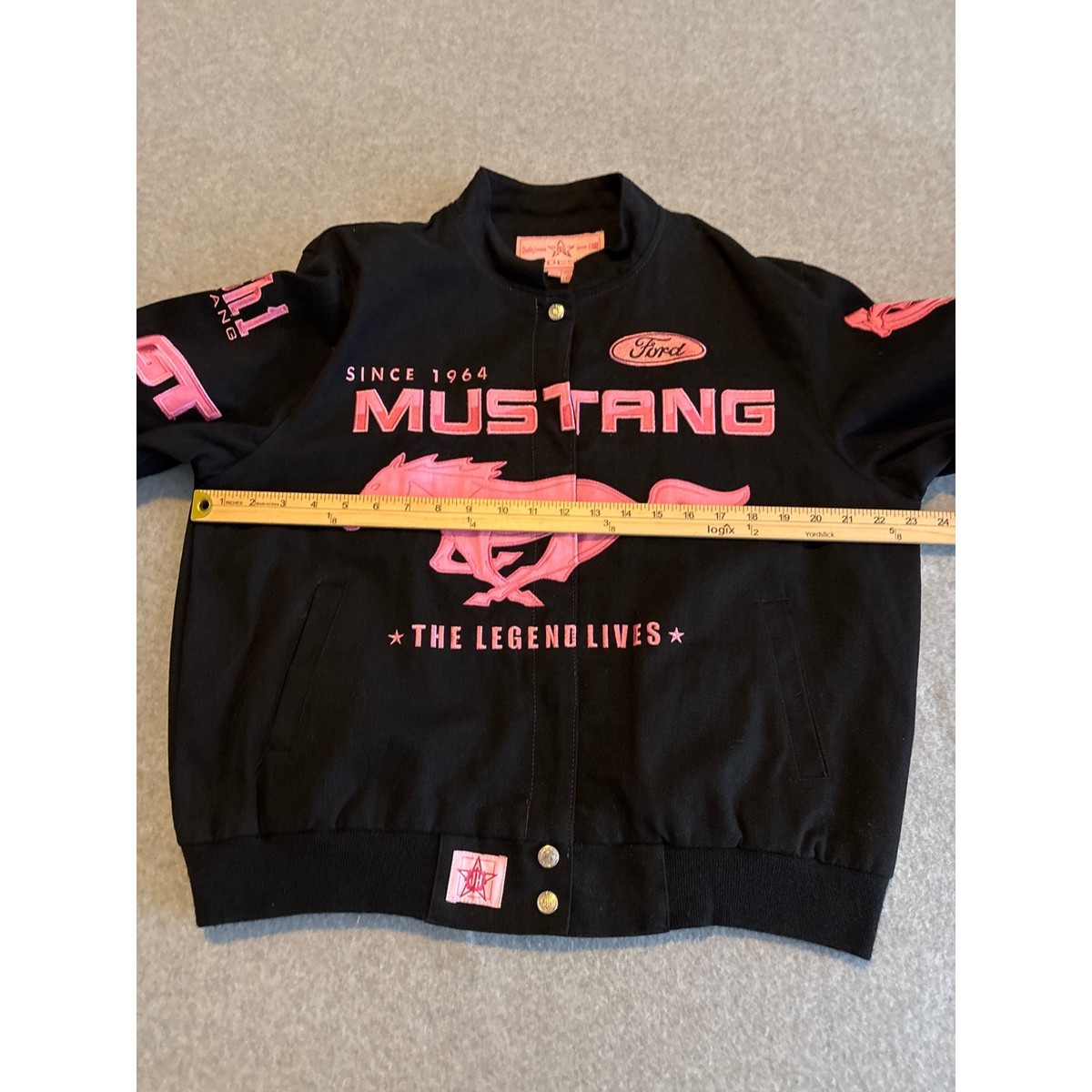 JH Design Ford Mustang Racing Jacket Black Pink Embroidered