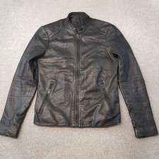 Superdry Mens Jacket Large Black Leather Idris Elba Cora Biker Cafe Moto Racer