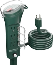 Outdoor 6Ft Extension Cord Power Stake with 6 Outlets, outside Power Strip with 