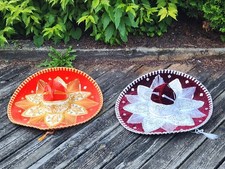 Pigalle 7x Mexican Sombrero Mariachi Hat Pair Orange Maroon Red 23" Sequins