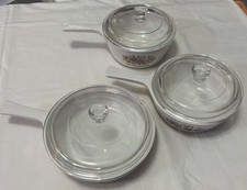 Vintage Corning Ware Spice Of Life 6 Piece Set 3 Saucepans With Glass Lids