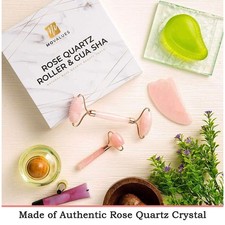 2 Brazilian Rose Quartz Crystal High Quality Facial Rollers Massagers Gua Sha