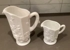 Westmoreland MILK GLASS PITCHERS 9 Paneled Grape Vine Pattern  Vintage SET of 2