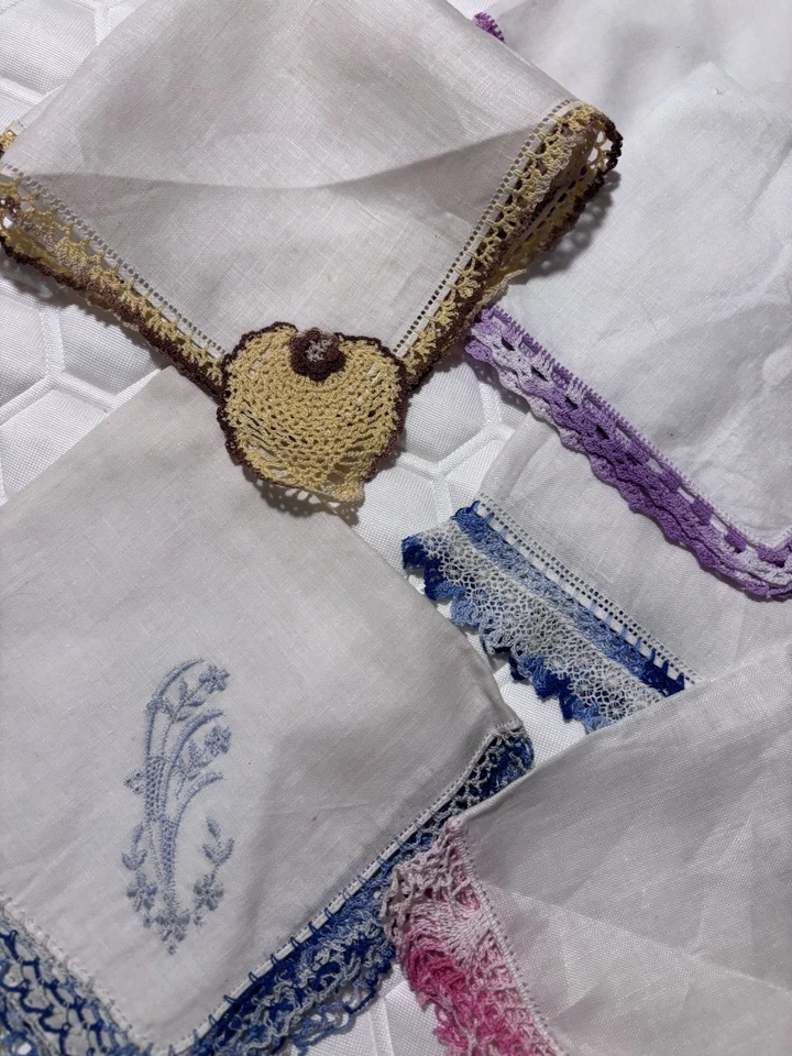 Lote de 22 Pañuelos Vintage Monograma Crochet Bordado Floral Foto 2 de 4