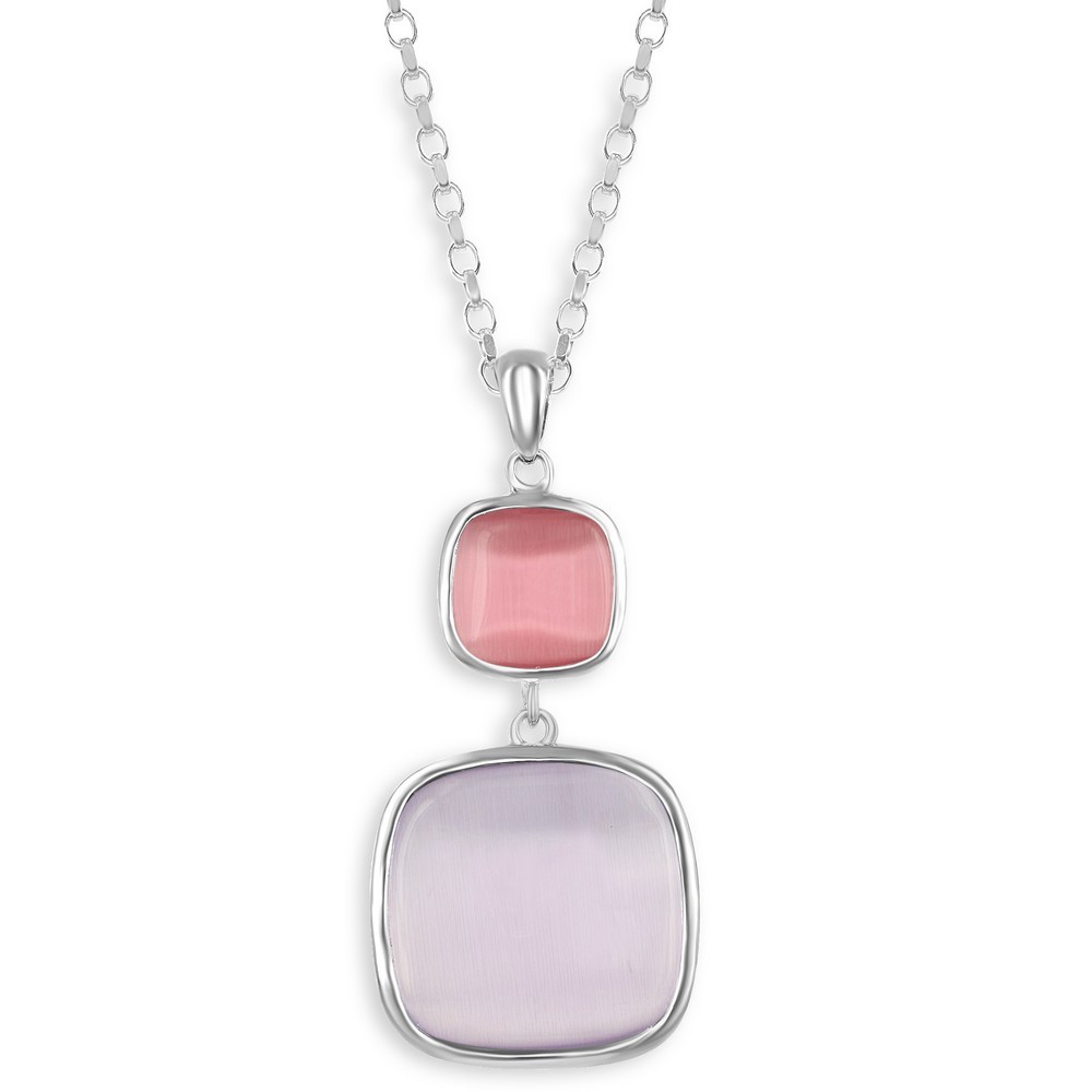 Womens Necklace Sterling Silver Large and Small Square Cats Eye Pendant 13990₽