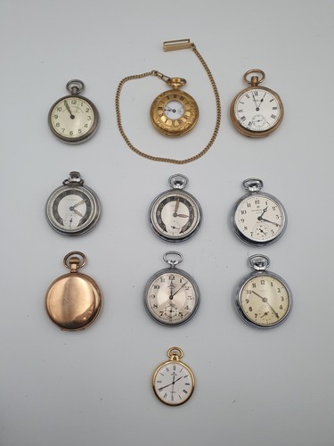 Job Lot Vintage Pocket Watches Inc Waltham Gold Plated Spares And Repairs