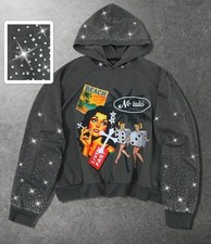 New Luxury Men Women Diamond Rhinestones Fashion Dark Gray Hoodie High Quality