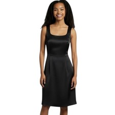 H&M Women's Little Black Dress Sheath Sleeveless Sateen Knee Length Lined Zip 6