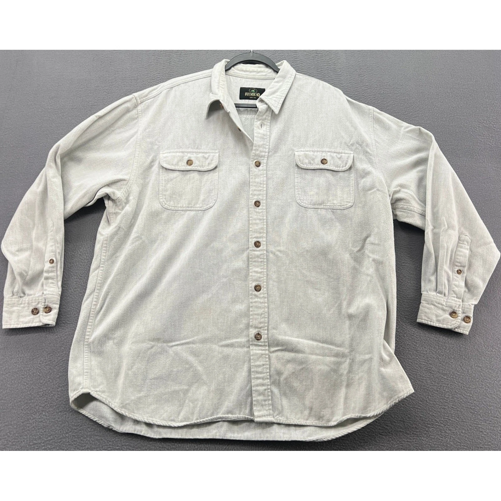 RedHead Shirt Mens XL Long Sleeve Button Down Gray Cotton Textured Flannel Style