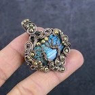 Labradorite Gemstone Copper Wire Wrap Jewelry Pendant 2.05" Gift for Her O143