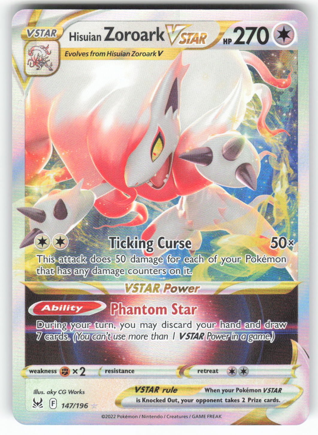Hisuian Zoroark VSTAR 147/196 Holo VSTAR Rare Lost Origin Pokemon Near Mint
