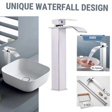 Tall Waterfall  Basin Mixer Tap Chrome Bathroom Counter Top Brass Faucets Taps