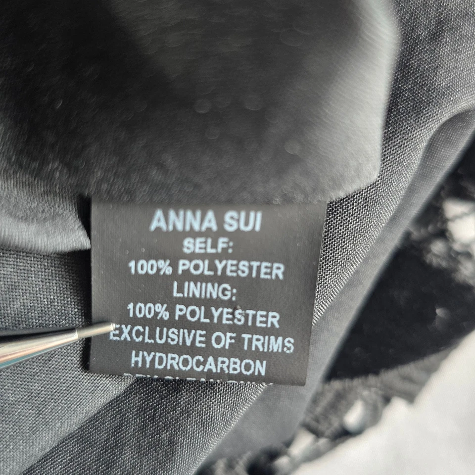 Vestido Anna Sui Pequeño Negro Para Mujer Talla P Ojales Bordado Terciopelo Capricho Foto 4 de 4