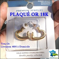PLAQUÉ OR 18 K Boucles d'Oreille CŒURS Bijoux Neufs Livrés environ 48H Domicile