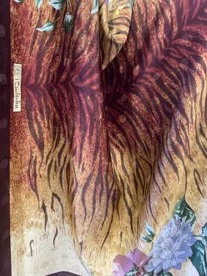 Renato Balestra Tiger Floral Print Scarf 33  Square Brown Yellow Vintage Ital#A7
