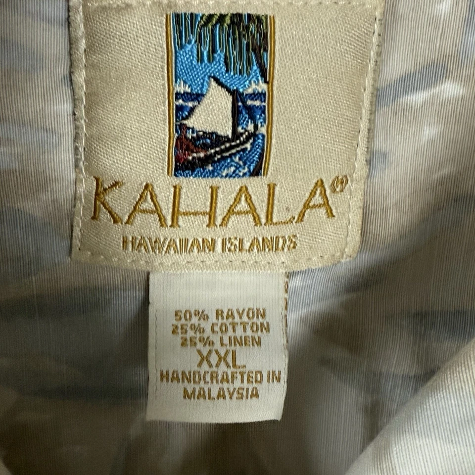 Camisa manga corta Kahala Hawaiian Islands para hombre XL hojas blancas rayón/algodón Foto 4 de 4