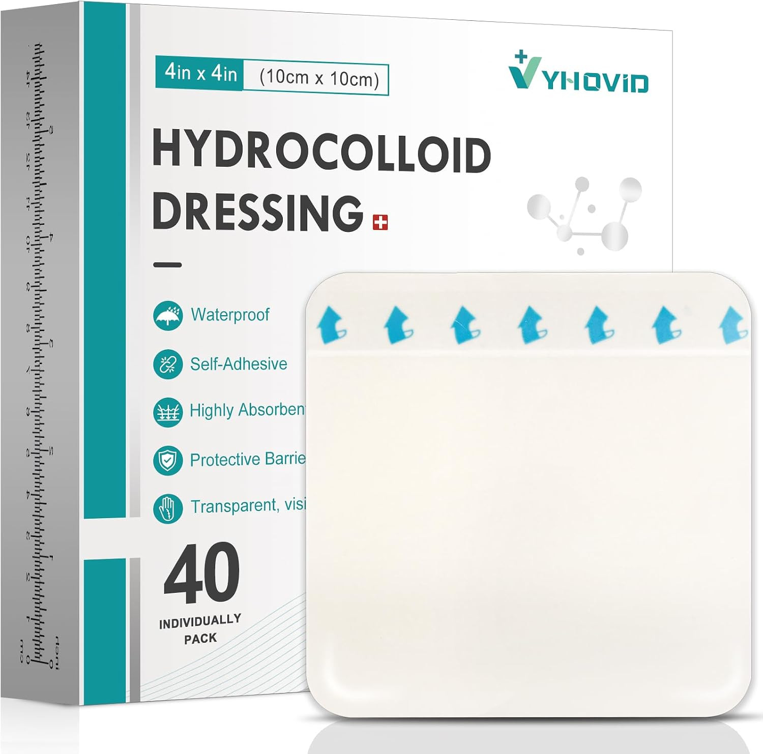 Paquete de 40 vendajes hidrocoloides para heridas de 4" X 4", parche hidrocoloide