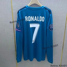 Ronaldo #7 Real Madrid Jersey 2017-2018 UEF A Retro Long Sleeve Blue Size  M