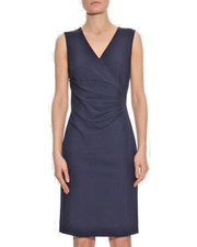 Diane Von Furstenberg 'Layne'~ Navy Ponte V-Neck Ruched Sheath Dress 12 NEW $368