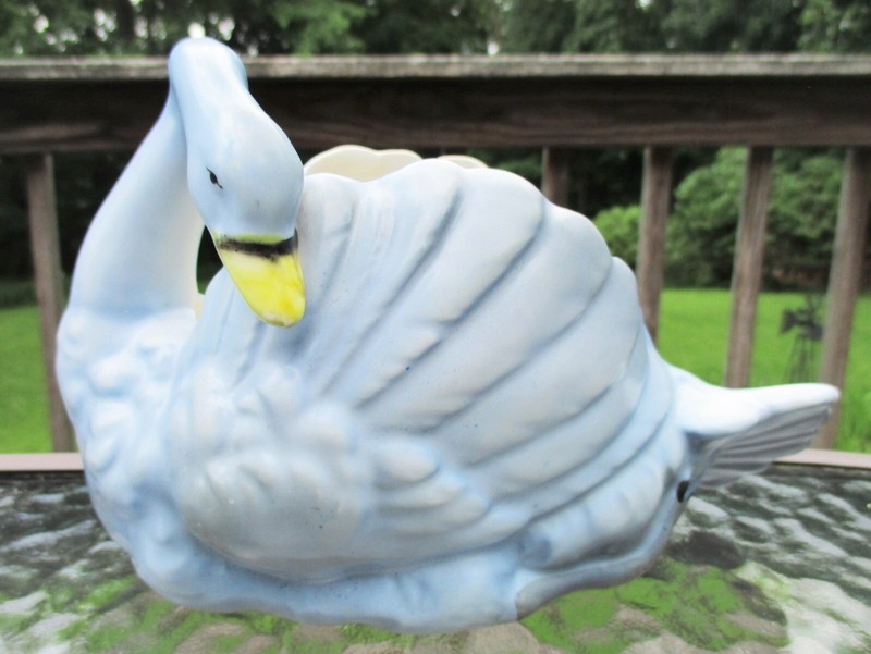 Blue Swan Vintage Pottery Planter Japan Hand Painted 8" x 4.5" x 5"